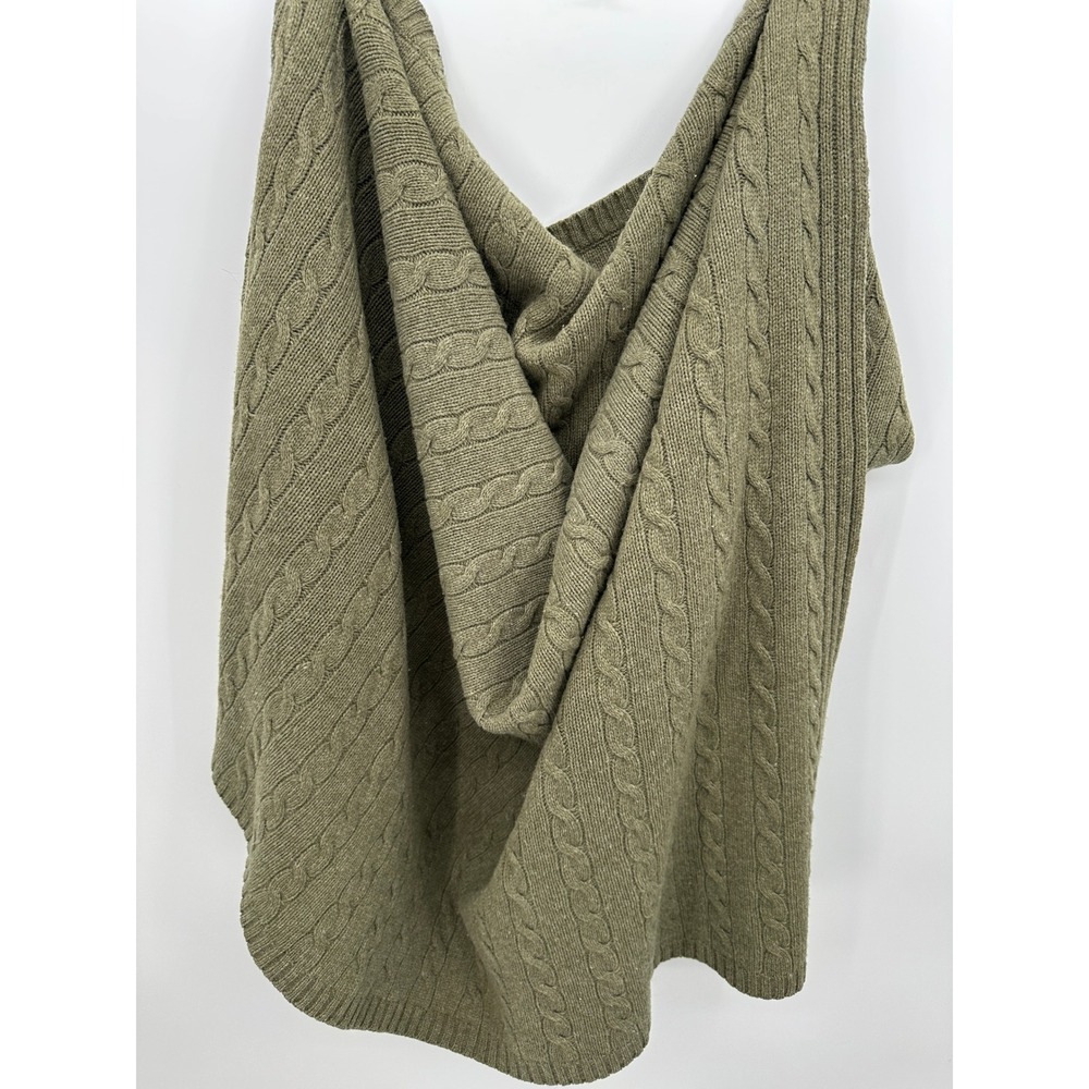Pottery Barn Olive Green 100% Lambswool Cable Knit Throw Blanket 62x65 - Picture 4 of 5